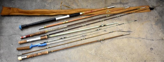 FIVE VINTAGE FISHING RODS