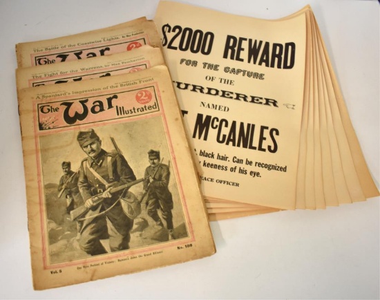 ANTIQUE WWI PUBLICATIONS & REWARD POSTERS