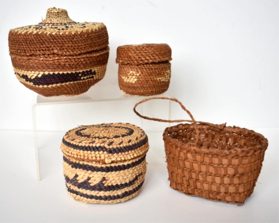 FOUR ANTIQUE MAKAH TRIBE BASKETS