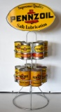 CIRCA 1970s PENNZOIL TIN CAN DISPLAY RACK