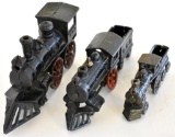 THREE CAST IRON TOY TRAIN ENGINES