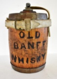 OLD BANFF WHISKY WOODEN ADVERTISING FLASK