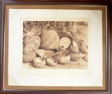 FRAMED E. S. CURTIS PHOTOGRAVURE OF KAROK NATIVE BASKETS