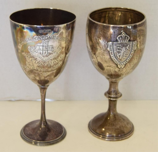 TWO STERLING SILVER TROPHY GOBLETS