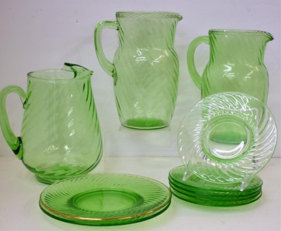 GREEN DEPRESSION ERA "SPIRAL" GLASSWARE