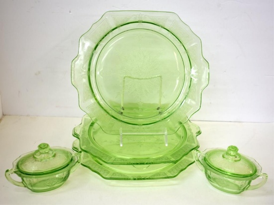 GREEN DEPRESSION ERA "PRINCESS" GLASSWARE