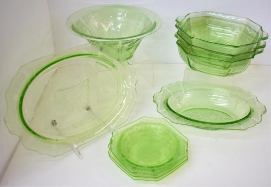 GREEN DEPRESSION ERA "PRINCESS" GLASSWARE