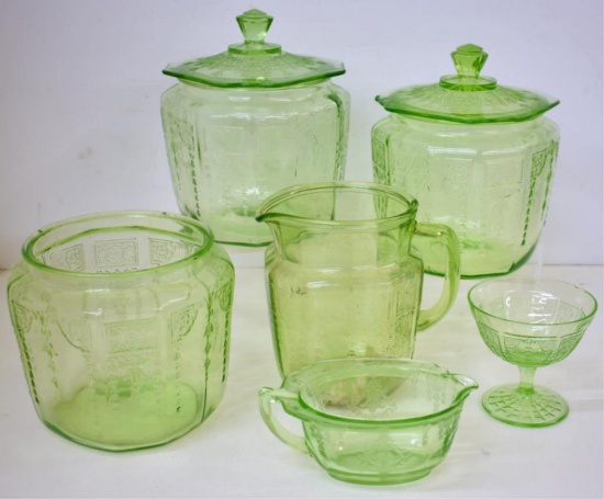 GREEN DEPRESSION ERA "PRINCESS" GLASSWARE