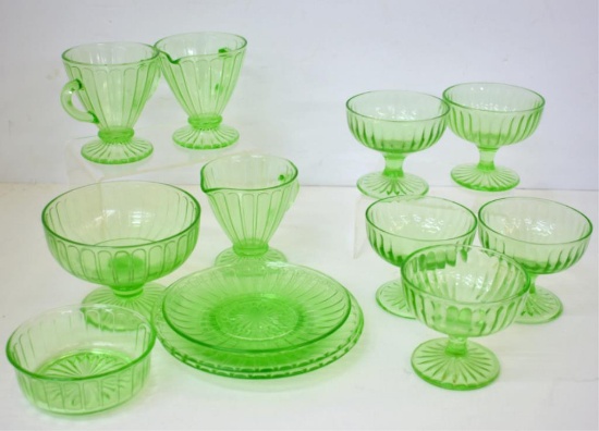 ASSORTED GREEN DEPRESSION ERA GLASSWARE