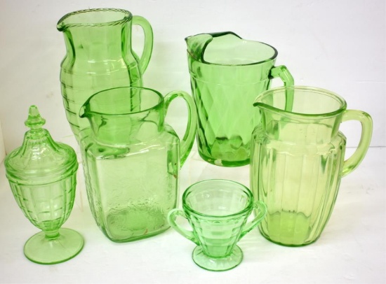 ASSORTED GREEN DEPRESSION GLASS