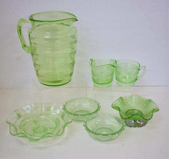 ASSORTED GREEN DEPRESSION ERA GLASSWARE