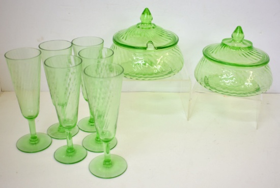 GREEN DEPRESSION ERA GLASSWARE