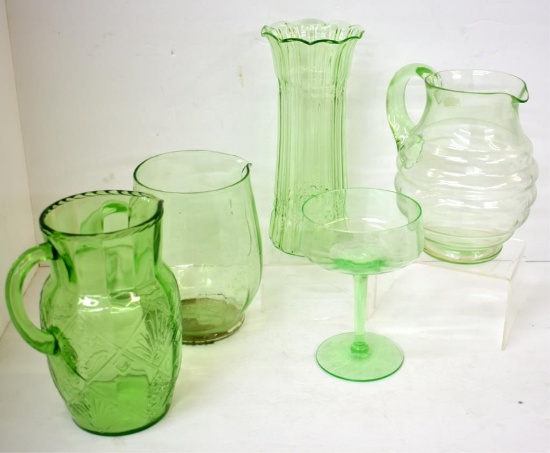 ASSORTED GREEN DEPRESSION GLASS