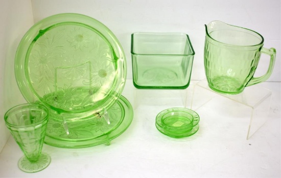 ASSORTED GREEN DEPRESSION GLASS