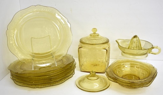 ASSORTED TOPAZ DEPRESSION GLASS