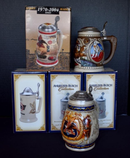 VINTAGE BUDWEISER COLLECTIBLE LIDDED BEER STEINS