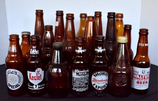 18 VINTAGE AMBER BEER BOTTLES