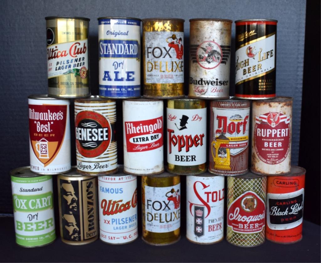Beer can print Beer Can Collection a row of vintage and retro beer cans