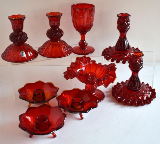 ASSORTED RUBY & AMBERINA DEPRESSION ERA GLASSWARE