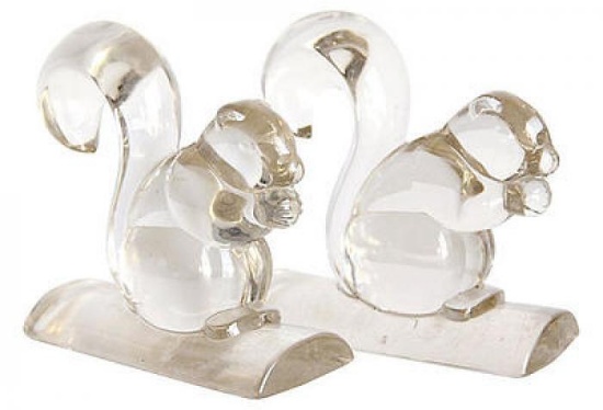 GLASS SQUIRREL BOOKENDS (ST. JUDE CHARITY LOT)