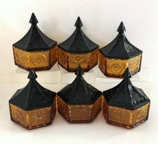 SIX "COLONIAL" COVERED CANDY DISHES