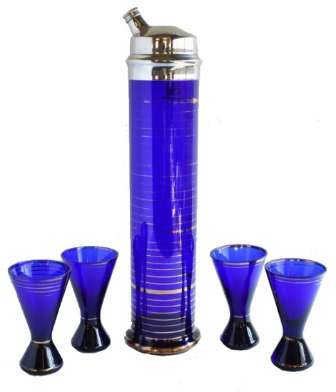 ART DECO 1930s COBALT COCKTAIL SET