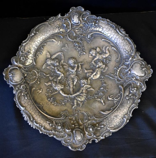 SPECTACULAR ANTIQUE SILVER FOOTED TRAY