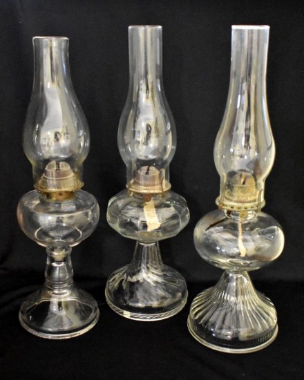 THREE ANTIQUE KEROSENE LAMPS