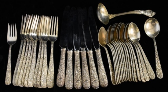 KIRK & SONS "REPOUSSE" STERLING SILVER FLATWARE