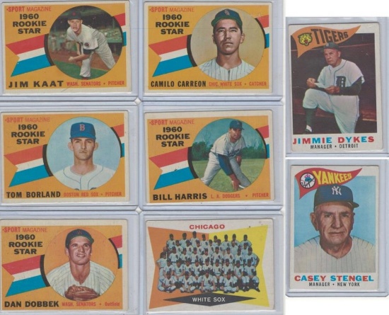 EIGHT 1960 TOPPS BASEBALL TRADING CARDS