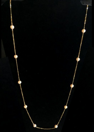 14K GOLD NECKLACE WITH PEARL BEAD ACCENTS