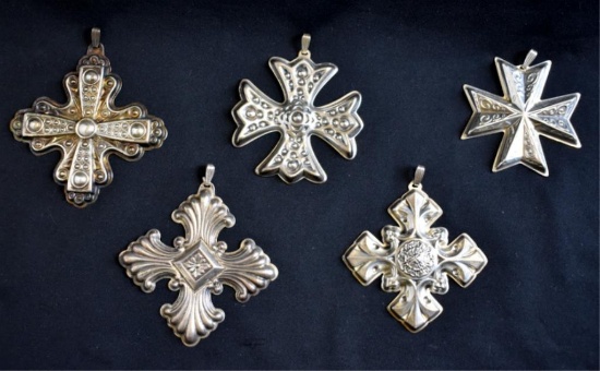 5 VINTAGE REED & BARTON STERLING CHRISTMAS CROSSES