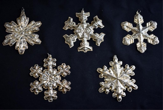 5 VINTAGE GORHAM STERLING CHRISTMAS SNOWFLAKES