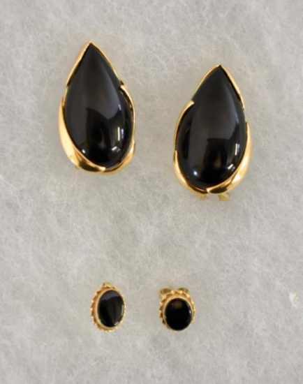 TWO PAIR OF BLACK ONYX AND GOLD EARRINGS