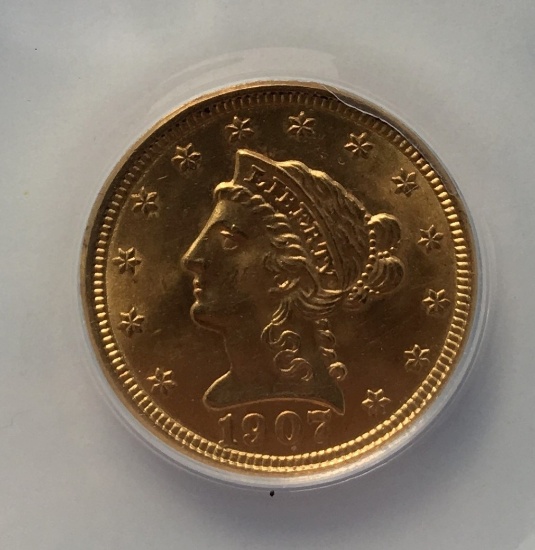 1907 LIBERTY HEAD $2.50 COIN - GRADED