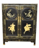 ASIAN LACQUER CABINET WITH BONE CARVINGS