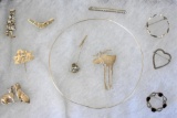 STERLING SILVER PINS, BROOCHES & NECKLACE