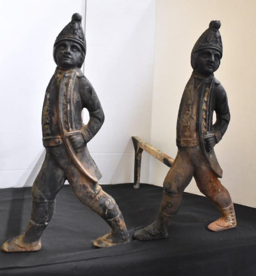 HESSIAN SOLDIER CAST IRON FIGURAL ANDIRONS