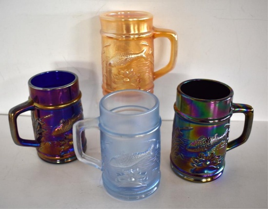FOUR VINTAGE PACIFIC NW CARNIVAL GLASS CLUB MUGS