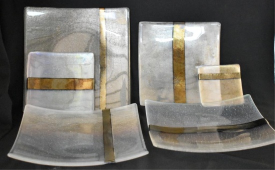 SIX CLEAR ART GLASS PLATES BY CALIFORNIA ARTISAN