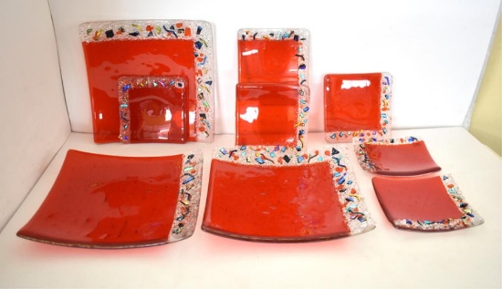 NINE COLORFUL SQUARE PLATES BY CALIFORNIA ARTISAN