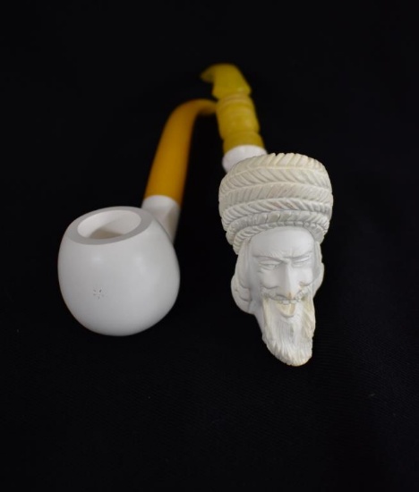 TWO MEERSCHAUM ESTATE PIPES WITH BAKELITE STEMS