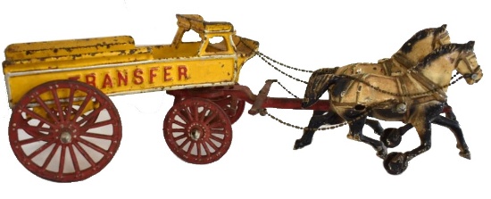 ANTIQUE METAL HORSE & WAGON TOY