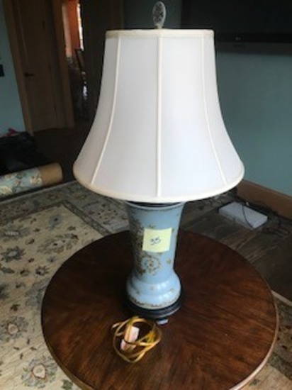LAMP, BLUE/GOLD DESIGN W/ WHITE SHADE