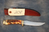 208. Schrade Uncle Henry Hunting Knife w/ Sheath & Stone