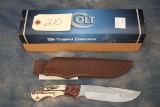 210. Colt Hunting Knife w/ Stag & Wood Handle, Sheath & Box