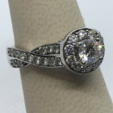 63. 14K White Gold Halo Engagement Ring .44ct. Main Stone w/ Sev. Diamond Accents  - Estate!