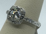 68. Ladies 14K White Gold Engagement Ring w/ 19 Diamonds