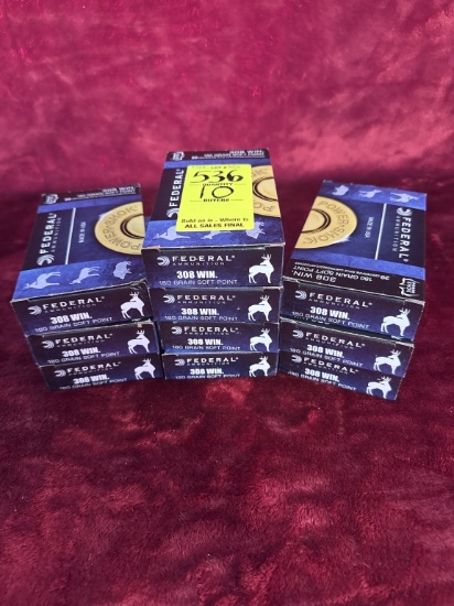 536. Federal 308 Win. 180 Gr. Selling 10x