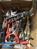 Box of assorted cutters crimpers and pliers